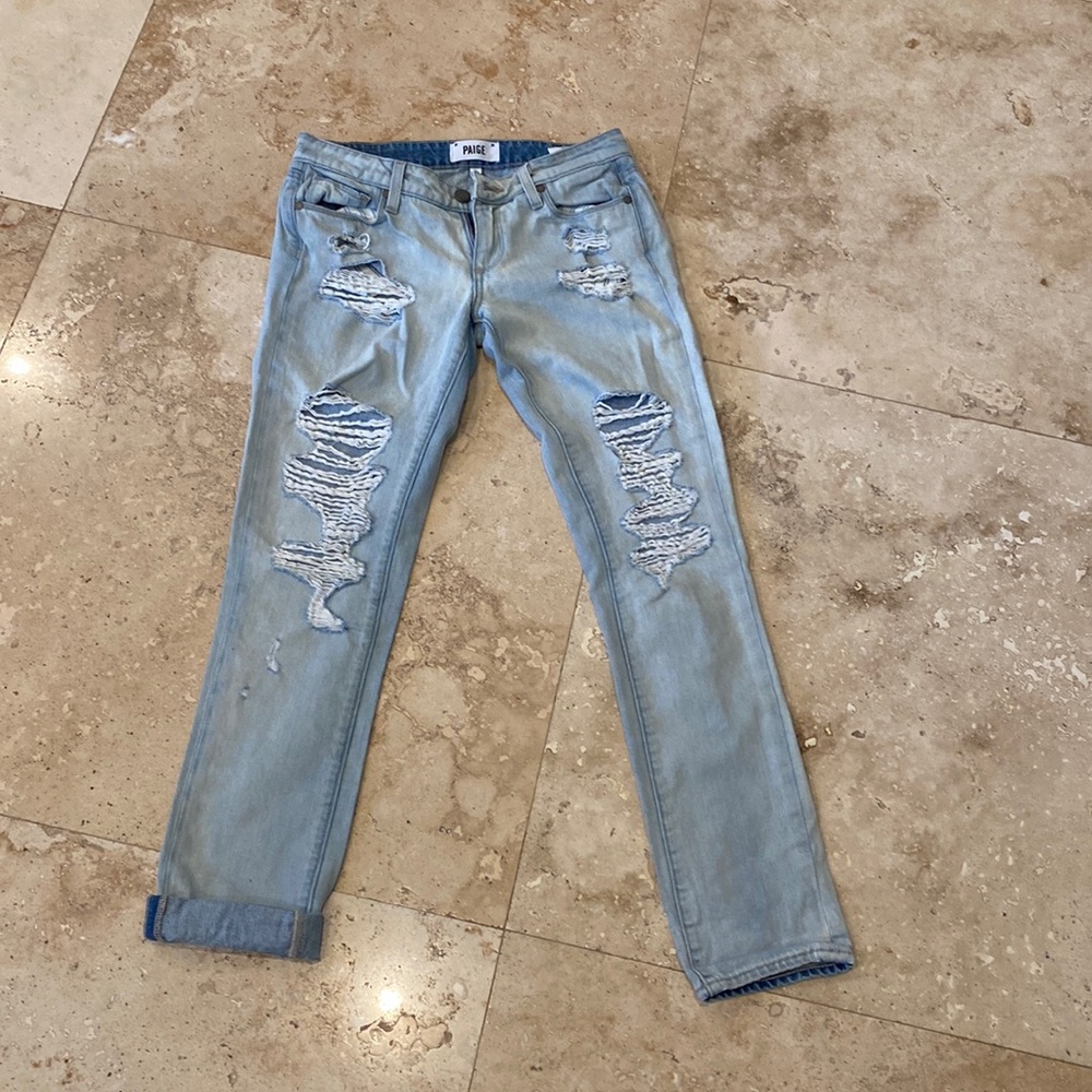 Size 24 Paige jeans, faded blue with nice rips